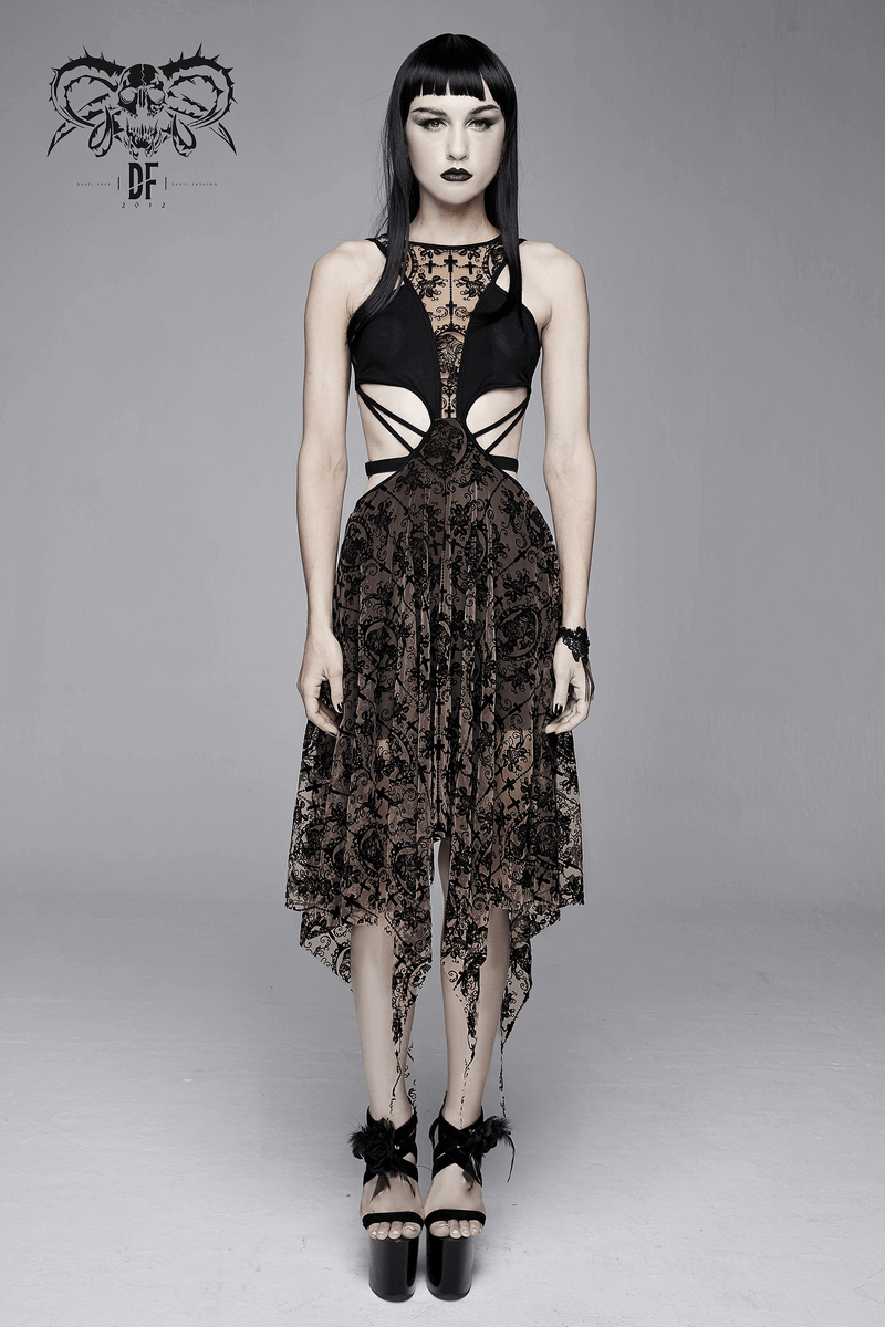 Sensuality Sleeveless Irregular Vintage Pattern Dress