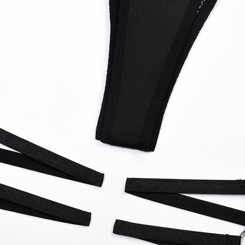 Sexy Bandage Bodysuit With Panties / Women's Black Lingerie / Erotic Fitting Body Top - EVE's SECRETS