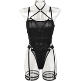 Sexy Bandage Bodysuit With Panties / Women's Black Lingerie / Erotic Fitting Body Top - EVE's SECRETS