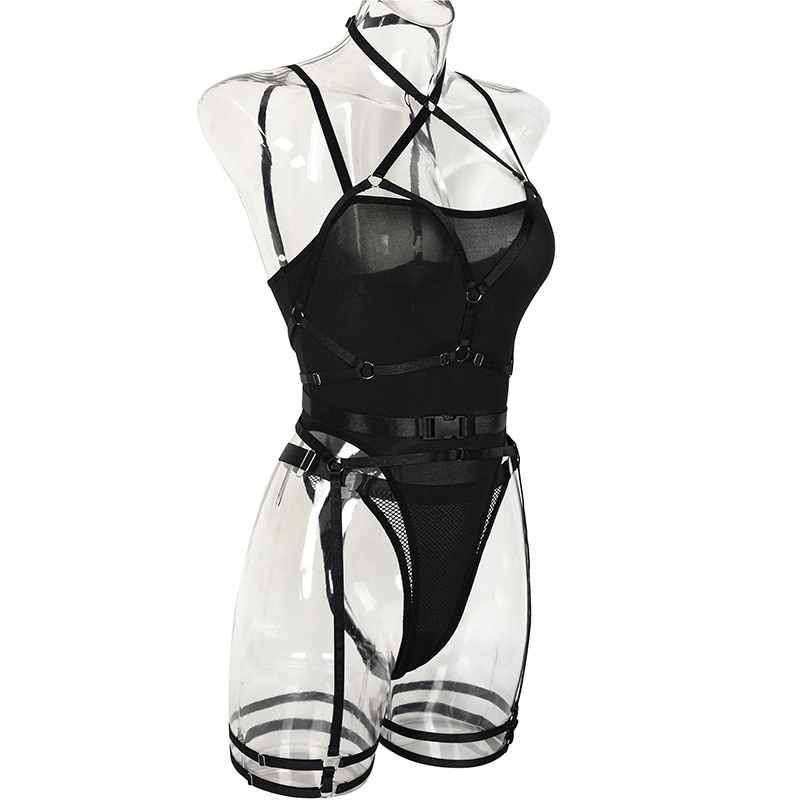 Sexy Bandage Bodysuit With Panties / Women's Black Lingerie / Erotic Fitting Body Top - EVE's SECRETS