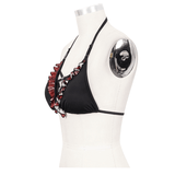 Sexy Bikini Top / Black and Red Swimsuit with Skull Pendants