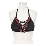 Sexy Bikini Top / Black and Red Swimsuit with Skull Pendants