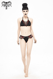 Sexy Bikini Top / Black and Red Swimsuit with Skull Pendants