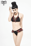 Sexy Bikini Top / Black and Red Swimsuit with Skull Pendants