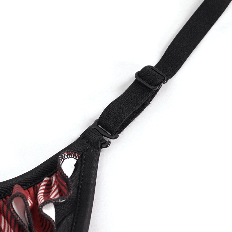 Sexy Bikini Top / Black and Red Swimsuit with Skull Pendants