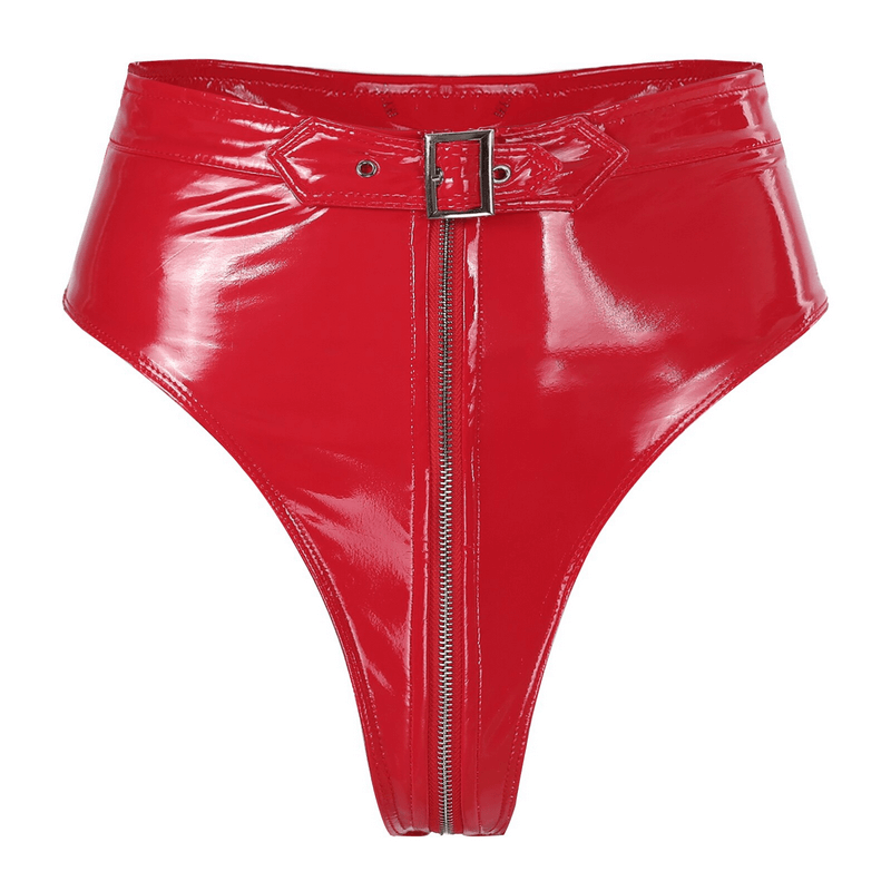 Sexy Black Ladies Wet Look Panties / High Waist Briefs with Belt / Female Underwear on Zipper - EVE's SECRETS