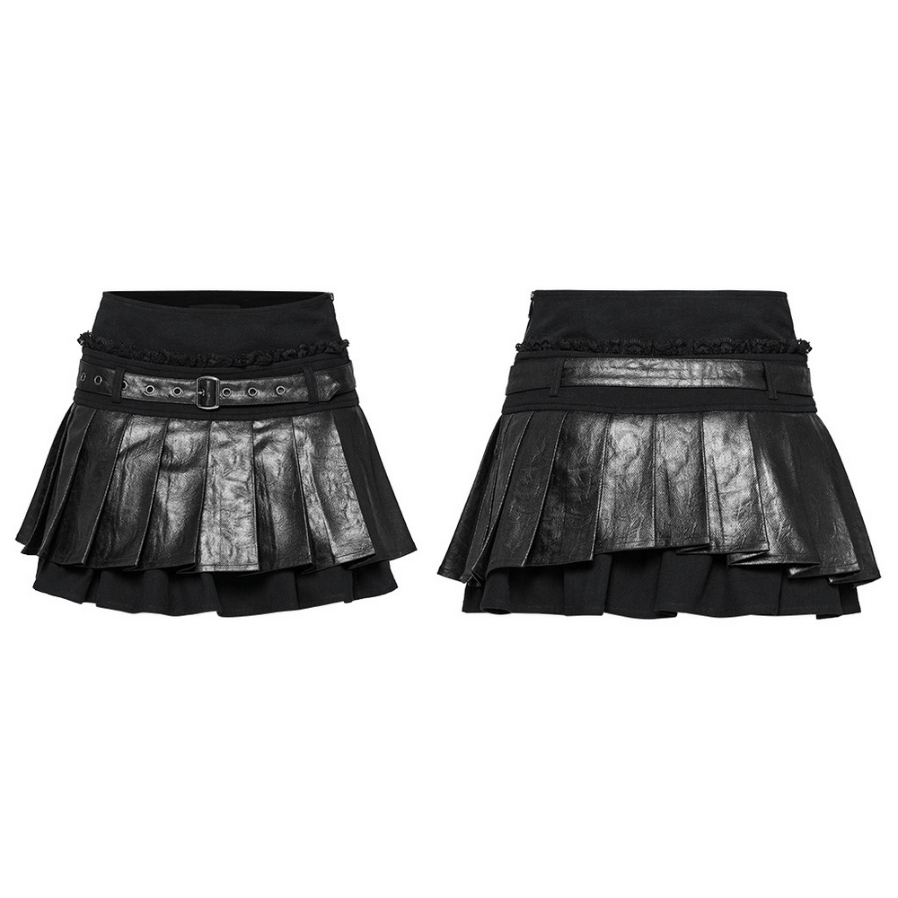 Sexy Faux Leather and Lace Gothic Mini Skirt with Pleats