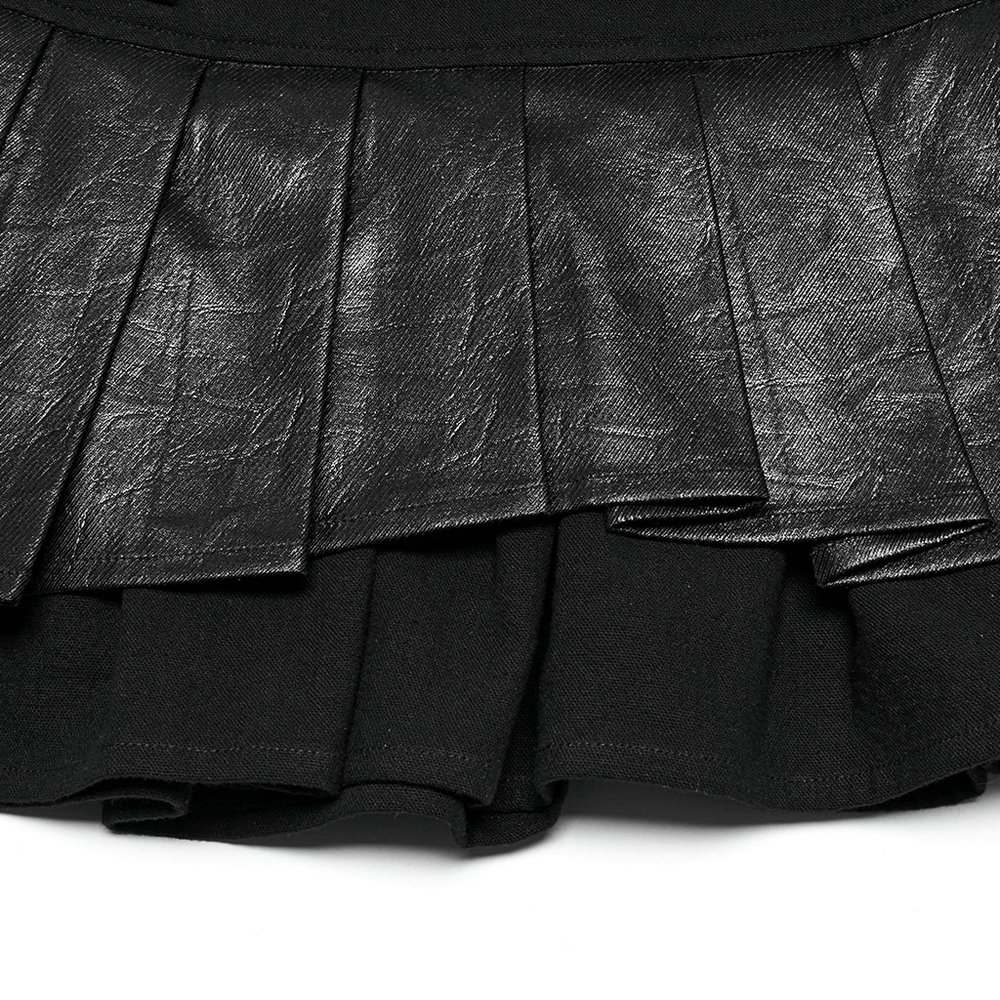 Sexy Faux Leather and Lace Gothic Mini Skirt with Pleats
