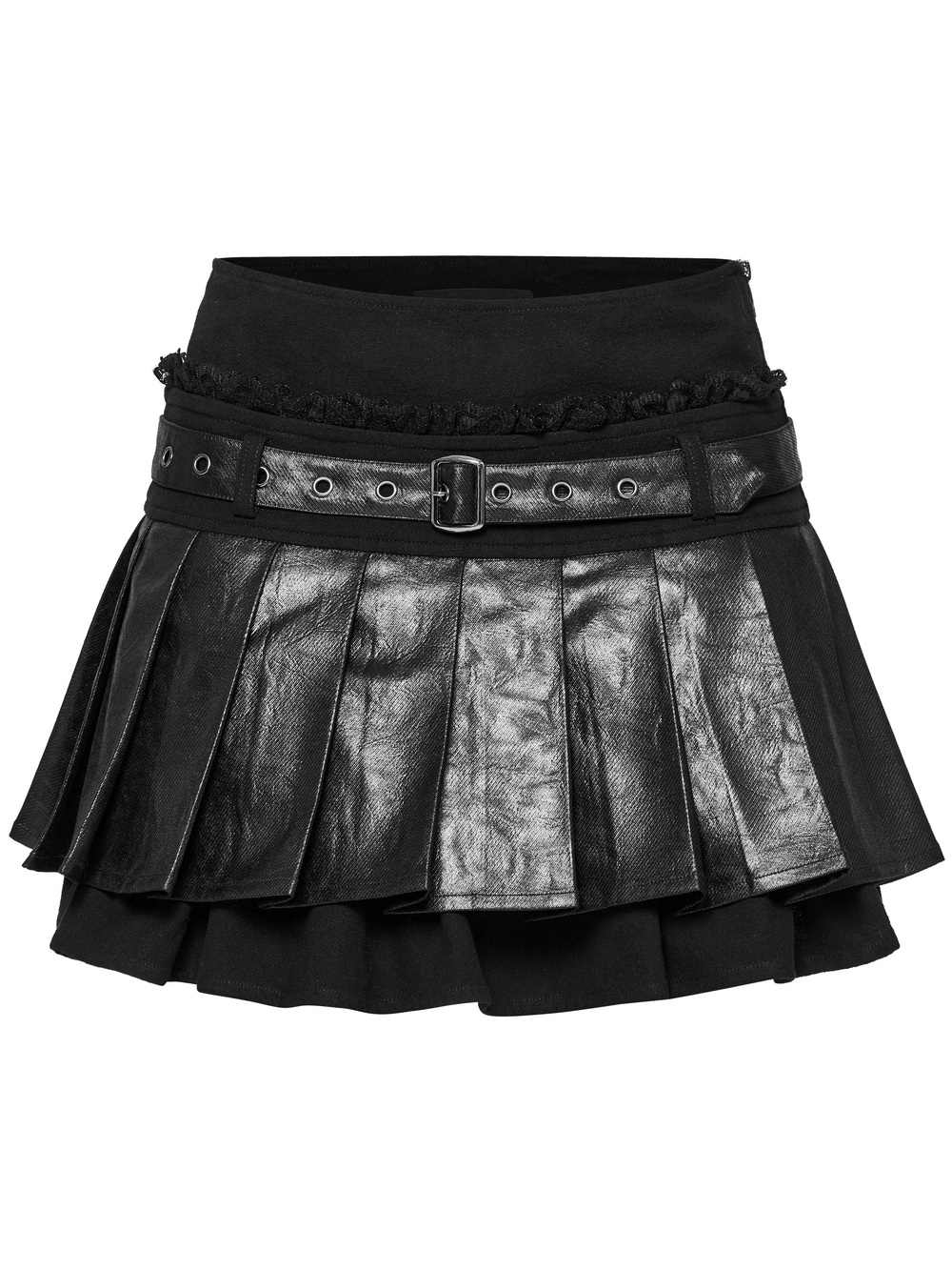 Sexy Faux Leather and Lace Gothic Mini Skirt with Pleats