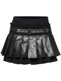 Sexy Faux Leather and Lace Gothic Mini Skirt with Pleats