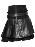 Sexy Faux Leather and Lace Gothic Mini Skirt with Pleats