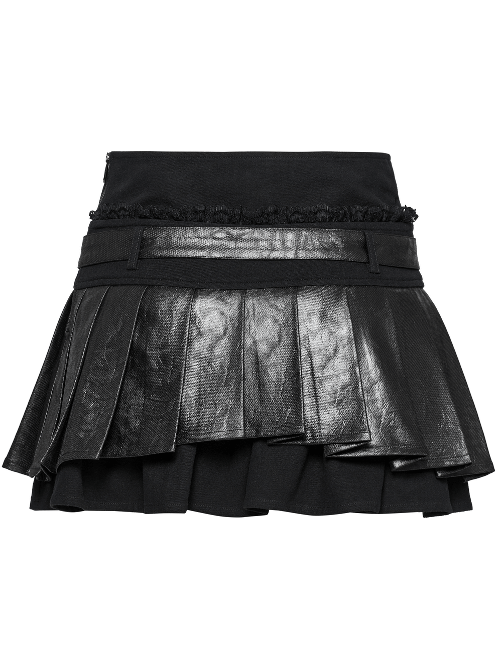 Sexy Faux Leather and Lace Gothic Mini Skirt with Pleats