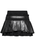 Sexy Faux Leather and Lace Gothic Mini Skirt with Pleats
