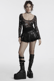 Sexy Faux Leather and Lace Gothic Mini Skirt with Pleats