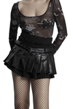 Sexy Faux Leather and Lace Gothic Mini Skirt with Pleats