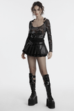 Sexy Faux Leather and Lace Gothic Mini Skirt with Pleats