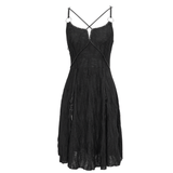 Sexy Gothic Cross Strap Black Dress with Slit Hem for Women