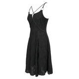 Sexy Gothic Cross Strap Black Dress with Slit Hem for Women
