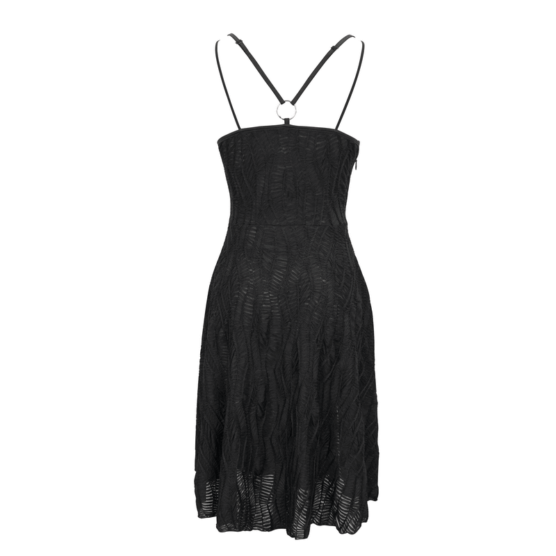 Sexy Gothic Cross Strap Black Dress with Slit Hem for Women