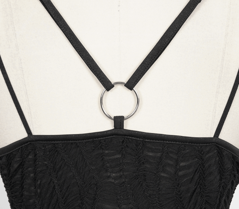 Sexy Gothic Cross Strap Black Dress with Slit Hem for Women