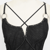 Sexy Gothic Cross Strap Black Dress with Slit Hem for Women