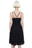 Sexy Gothic Cross Strap Black Dress with Slit Hem for Women