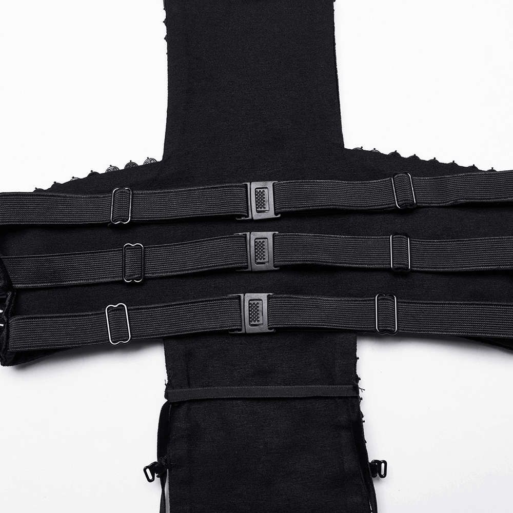 Sexy Halter Top with Waist Straps and Spiked Rivet Details