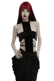 Sexy Halter Top with Waist Straps and Spiked Rivet Details