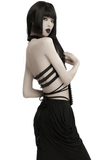 Sexy Halter Top with Waist Straps and Spiked Rivet Details