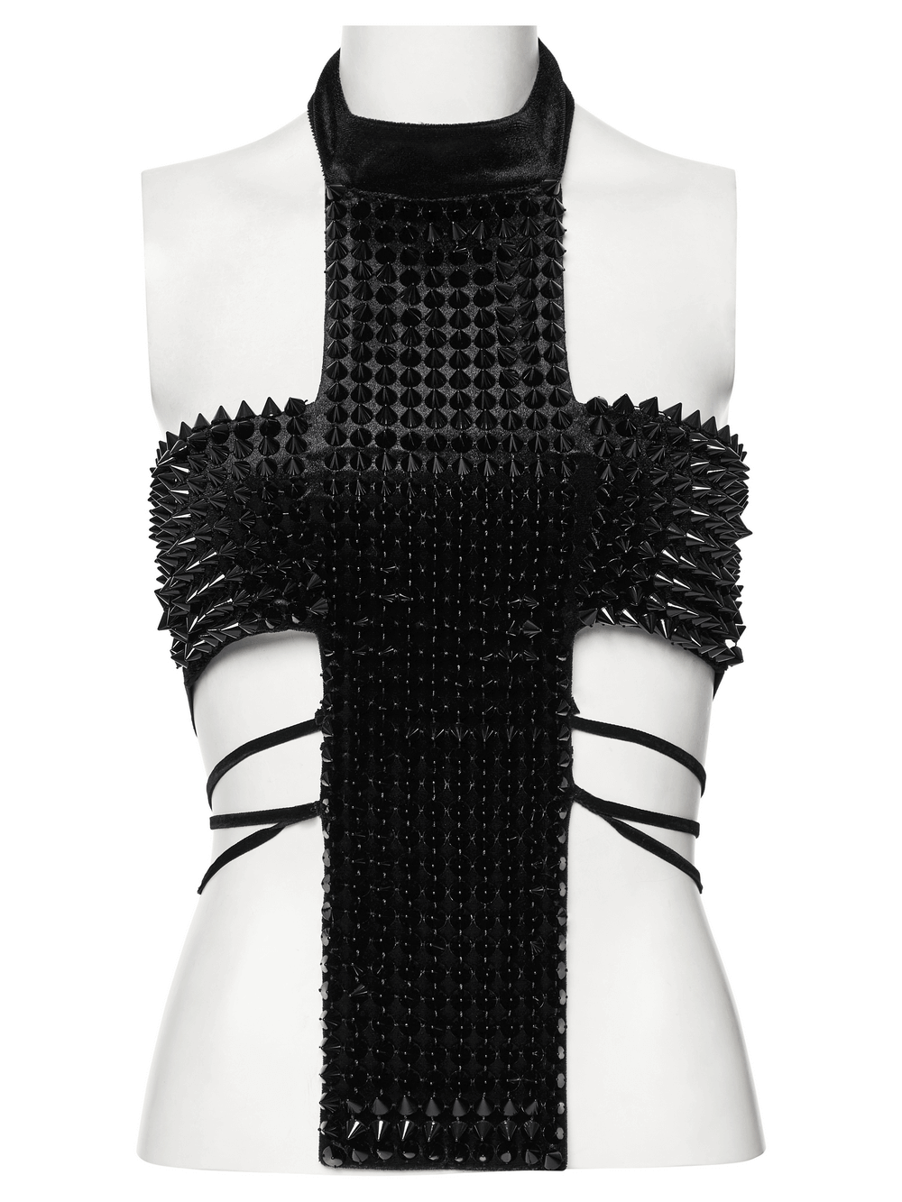 Sexy Halter Top with Waist Straps and Spiked Rivet Details