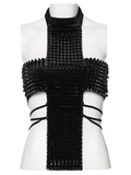 Sexy Halter Top with Waist Straps and Spiked Rivet Details