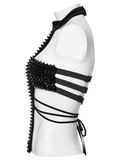 Sexy Halter Top with Waist Straps and Spiked Rivet Details