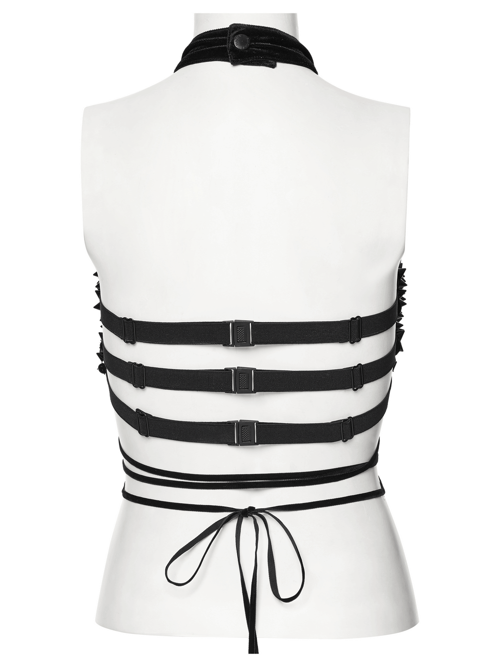 Sexy Halter Top with Waist Straps and Spiked Rivet Details