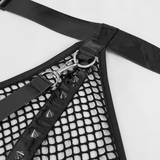 Sexy Ladies Mesh Bodysuit with Long Belt in Punk Style