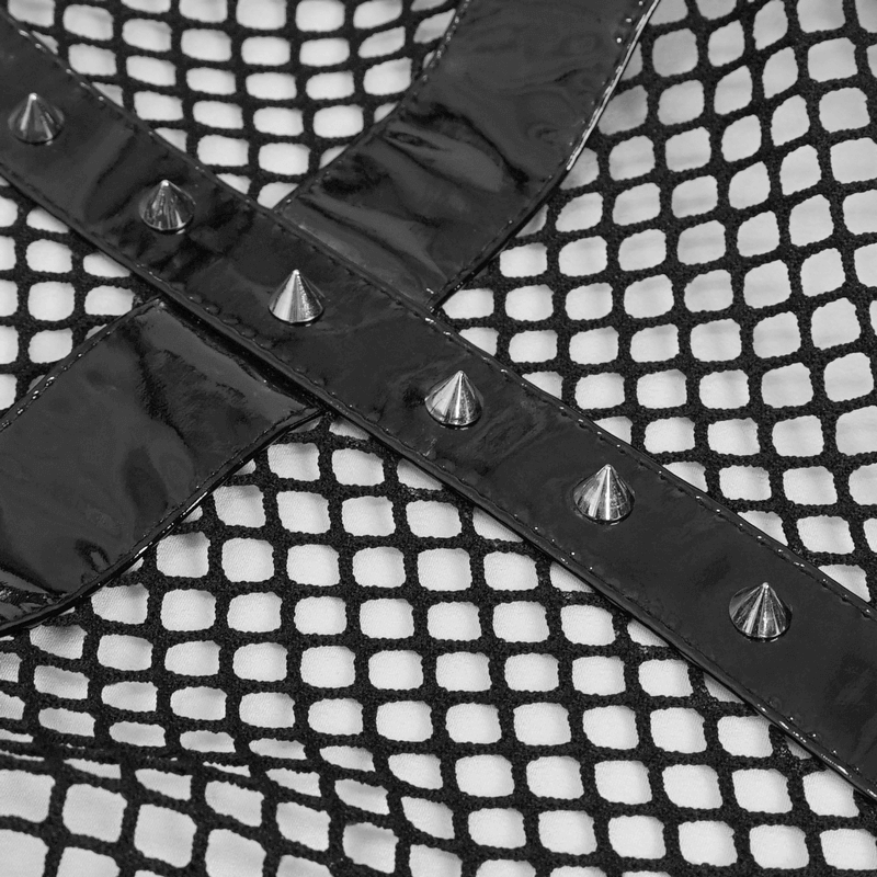 Sexy Ladies Mesh Bodysuit with Long Belt in Punk Style