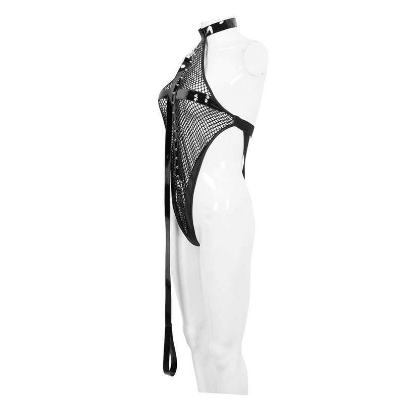 Sexy Ladies Mesh Bodysuit with Long Belt in Punk Style