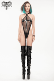 Sexy Ladies Mesh Bodysuit with Long Belt in Punk Style