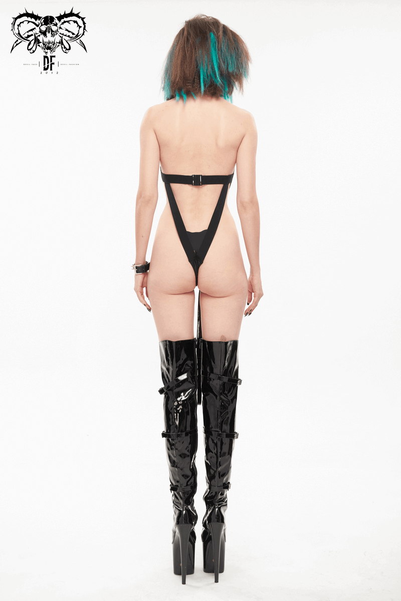 Sexy Ladies Mesh Bodysuit with Long Belt in Punk Style