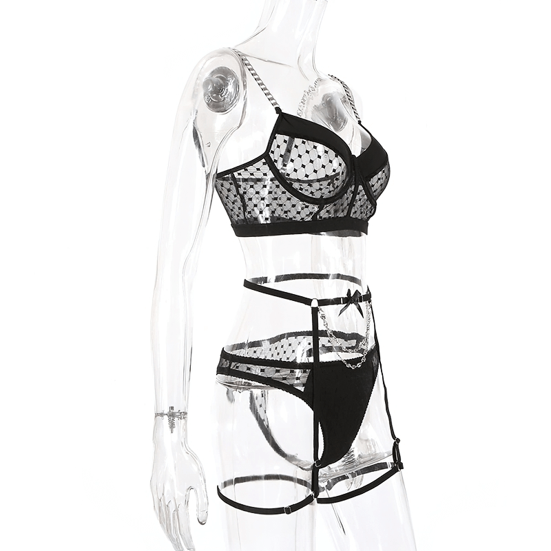 Sexy Lingerie For Women / Luxury Lace Bra And Panty Set With Chain Garters - EVE's SECRETS