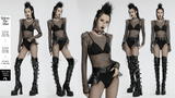 Mesh Bodysuit with Removable Spiked Shoulder Accents