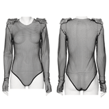 Mesh Bodysuit with Removable Spiked Shoulder Accents
