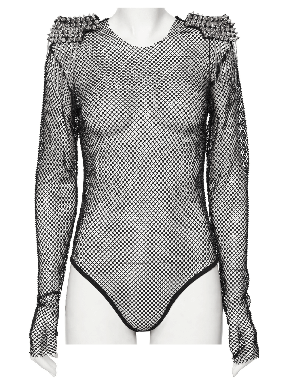 Mesh Bodysuit with Removable Spiked Shoulder Accents