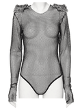 Mesh Bodysuit with Removable Spiked Shoulder Accents