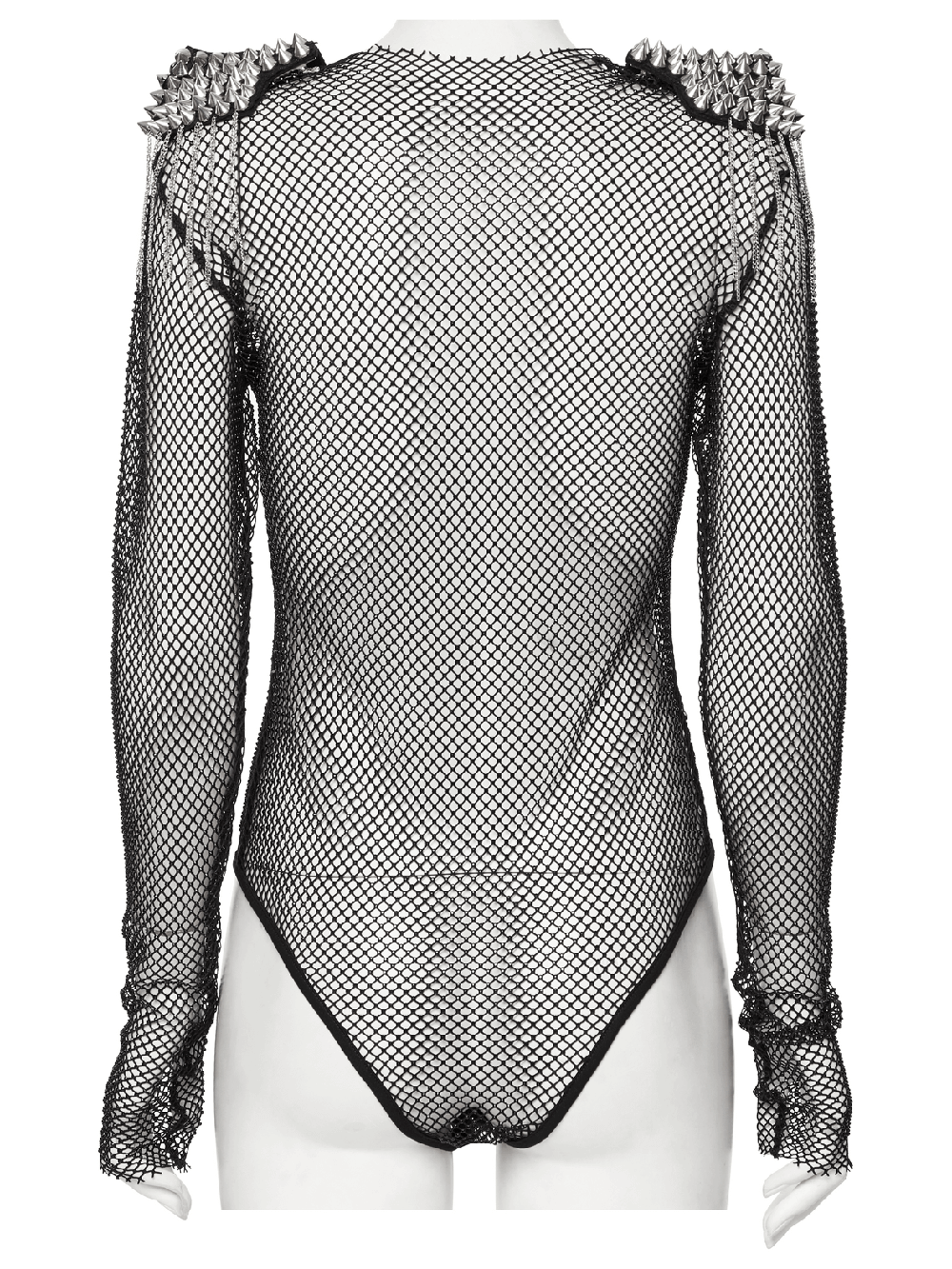 Mesh Bodysuit with Removable Spiked Shoulder Accents