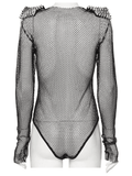 Mesh Bodysuit with Removable Spiked Shoulder Accents