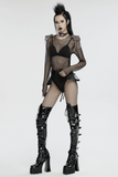 Mesh Bodysuit with Removable Spiked Shoulder Accents