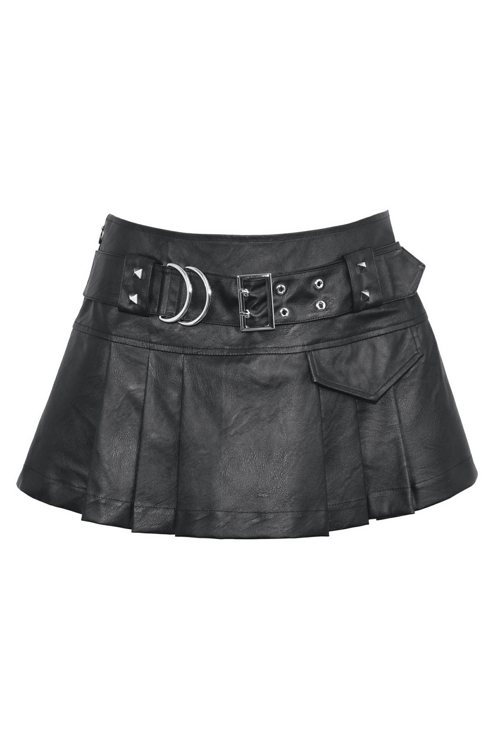 Sexy Pleated Mini Skirt in Faux Leather with Buckle Detail