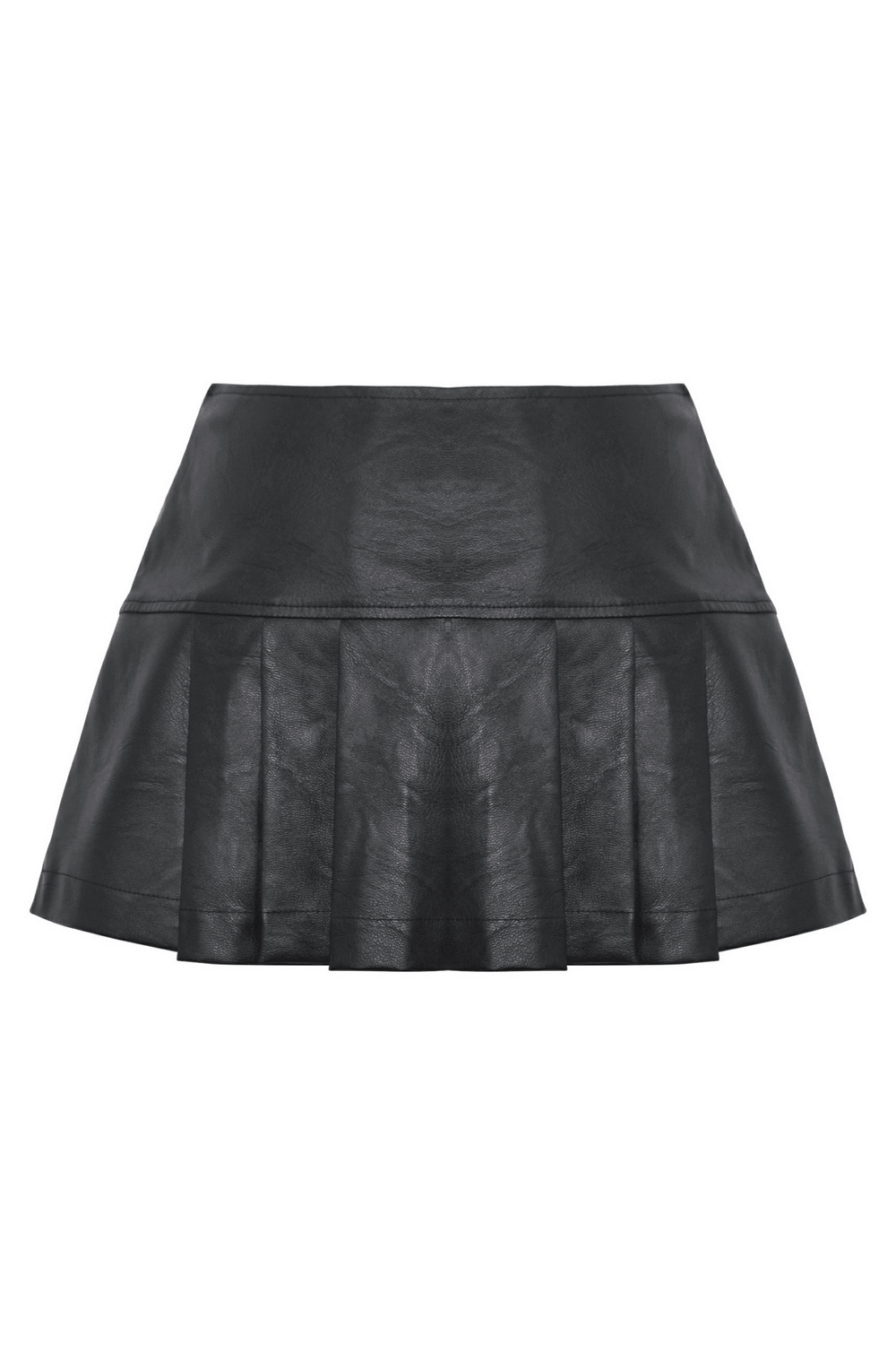 Sexy Pleated Mini Skirt in Faux Leather with Buckle Detail