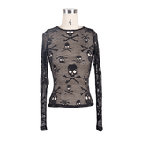 Skull Mesh Tops / Gothic Long Sleeve / Alternative Wear
