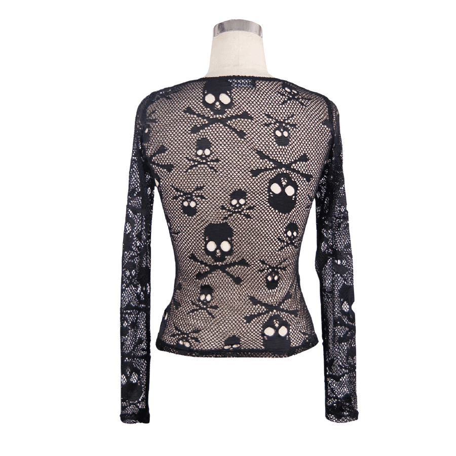 Skull Mesh Tops / Gothic Long Sleeve / Alternative Wear